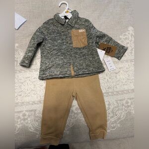 Eddie Bauer gray Marled Knit Jacket with Tan Pants